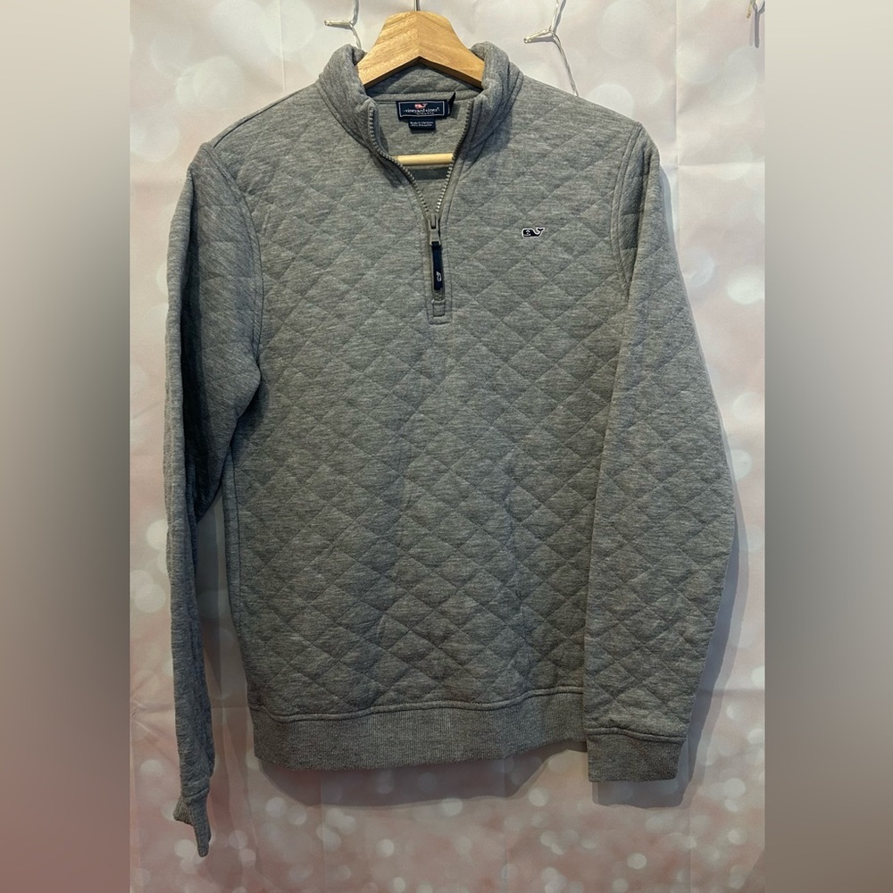 Vineyard Vines Boy’s Size 18 Gray Quilted Quarter Zip Sweater